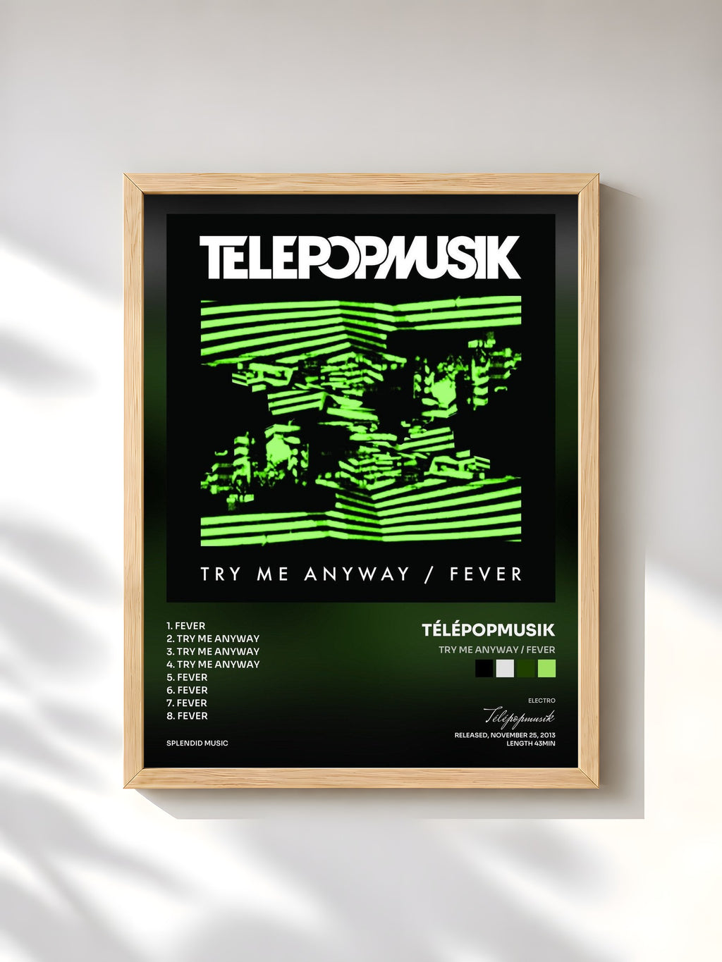 #bois Tableau de l'album Try Me Anyway / Fever de Télépopmusik, cadre en bois brut, imprimé et encadré en France
