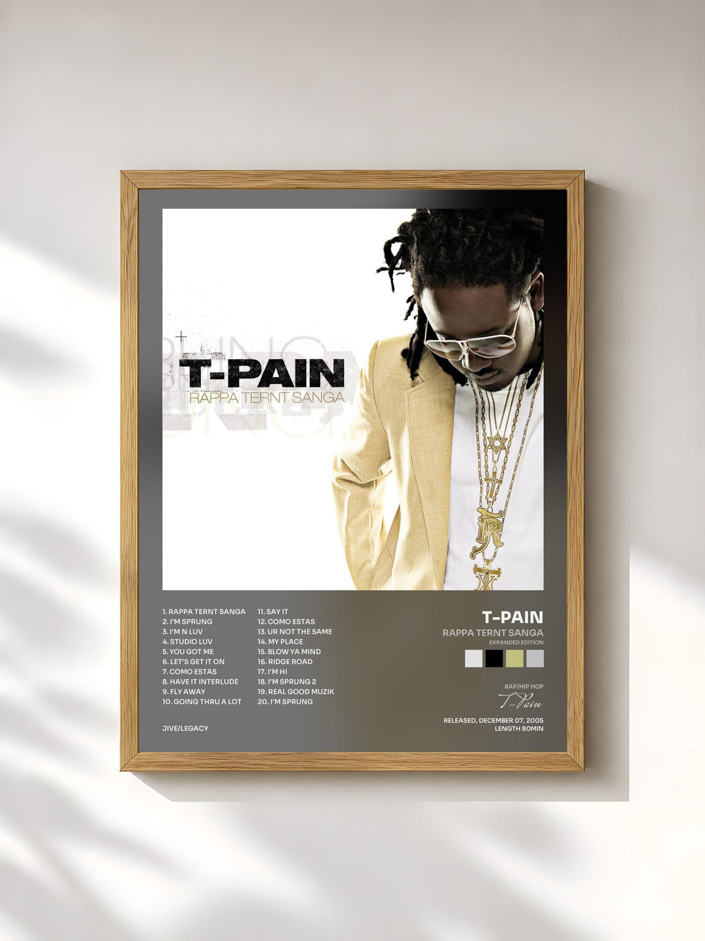 #bois Tableau de l'album Rappa Ternt Sanga (Expanded Edition) de T-Pain, cadre en bois brut, imprimé et encadré en France