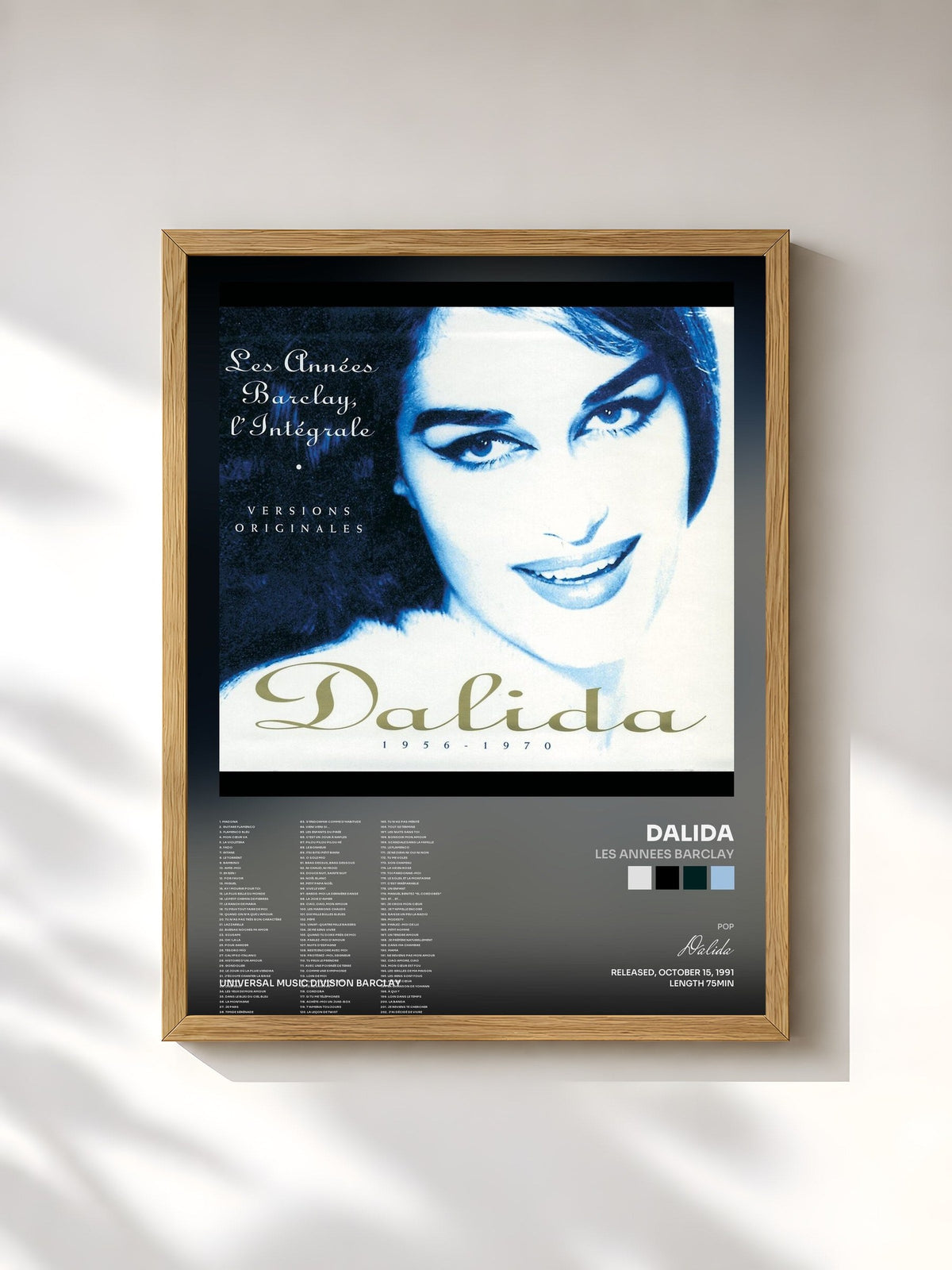 #bois Tableau de l'album Les Annees Barclay de Dalida, cadre en bois brut, imprimé et encadré en France