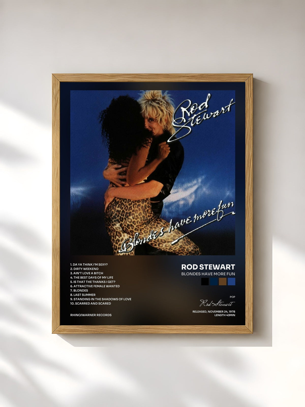 #bois Tableau de l'album Blondes Have More Fun de Rod Stewart, cadre en bois brut, imprimé et encadré en France