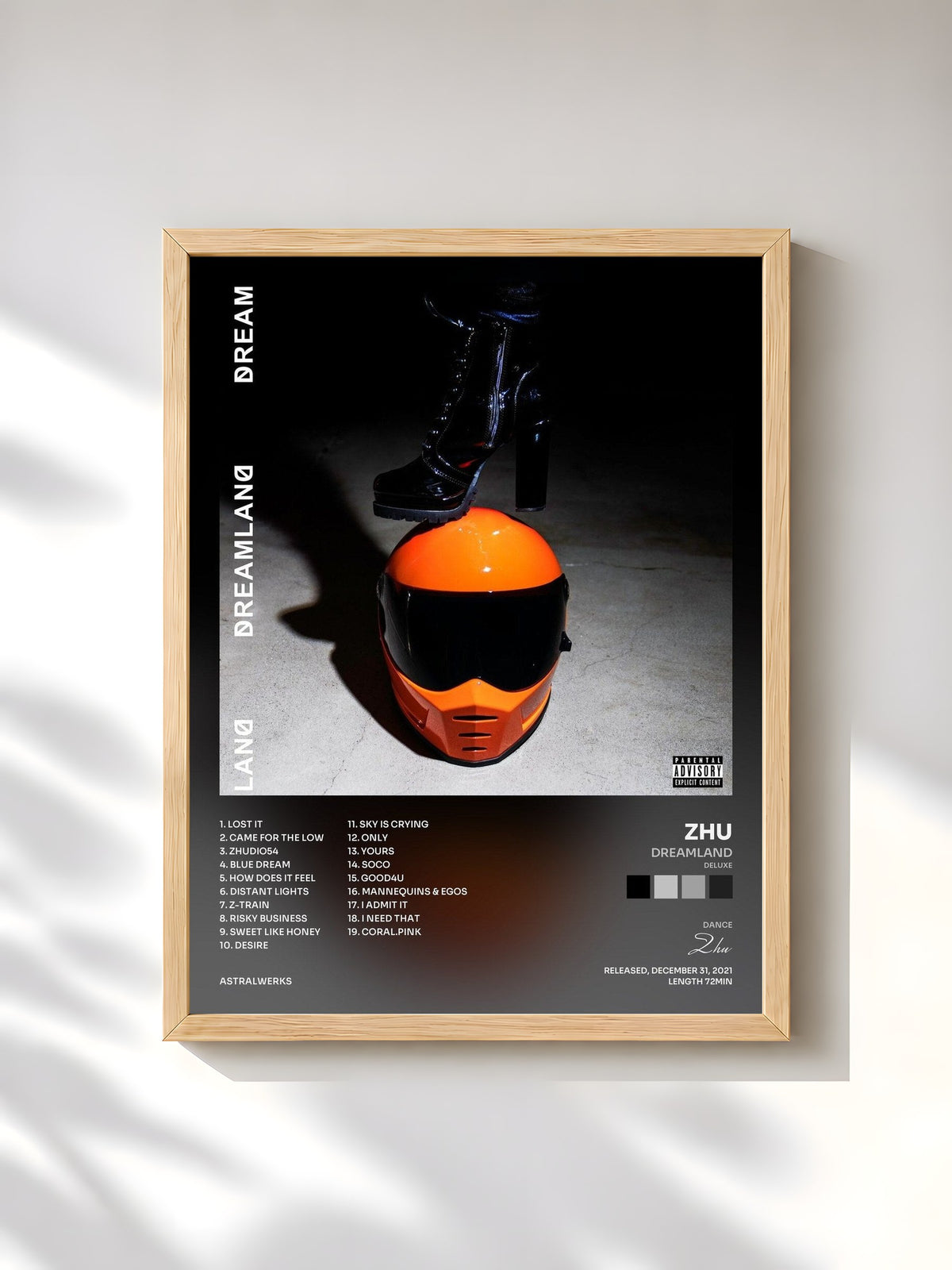 #bois Tableau de l'album DREAMLAND (DELUXE) de Zhu, cadre en bois brut, imprimé et encadré en France