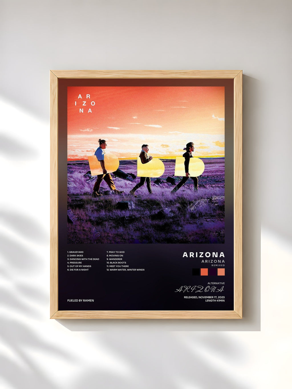 #bois Tableau de l'album A R I Z O N A (R E M I X E D) de A R I Z O N A, cadre en bois brut, imprimé et encadré en France