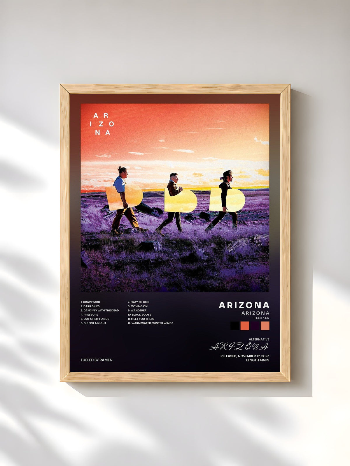 #bois Tableau de l'album A R I Z O N A (R E M I X E D) de A R I Z O N A, cadre en bois brut, imprimé et encadré en France