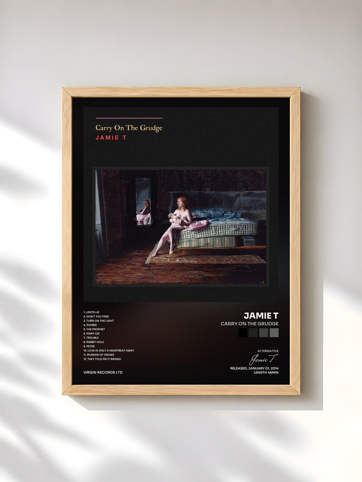 #bois Tableau de l'album Carry On The Grudge de Jamie T, cadre en bois brut, imprimé et encadré en France
