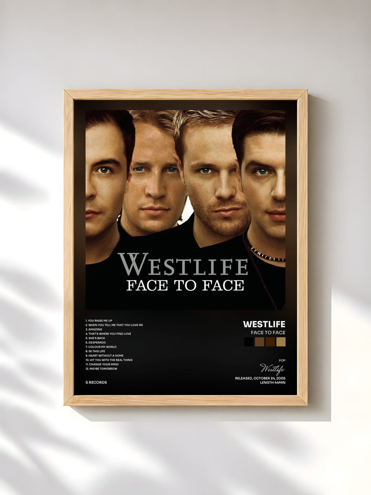 #bois Tableau de l'album Face To Face de Westlife, cadre en bois brut, imprimé et encadré en France