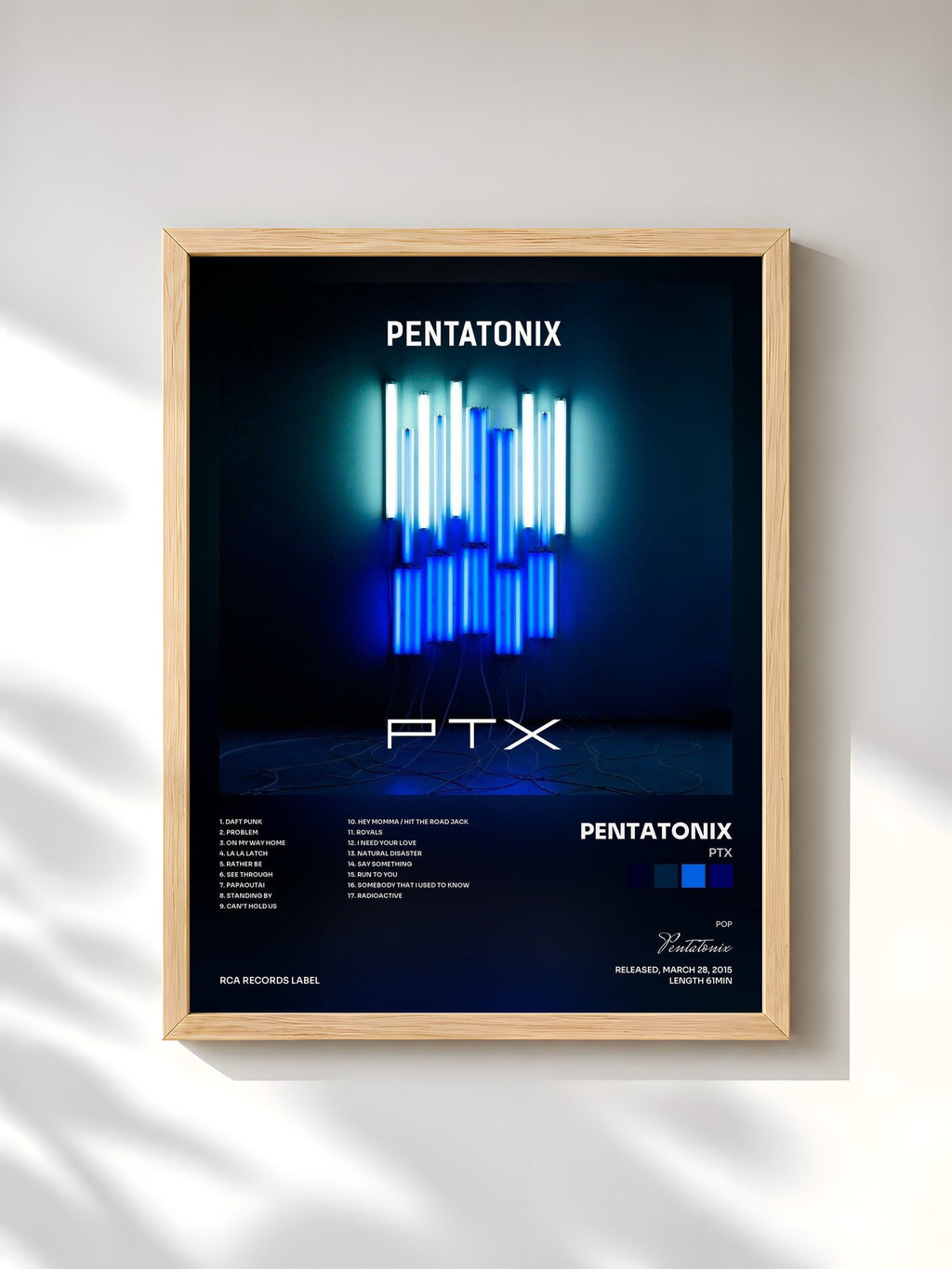 #bois Tableau de l'album PTX de Pentatonix, cadre en bois brut, imprimé et encadré en France