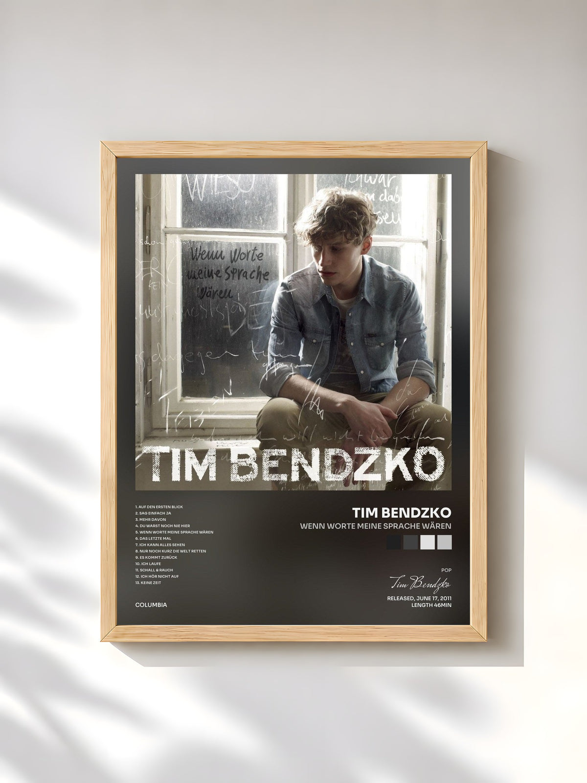 #bois Tableau de l'album Wenn Worte meine Sprache wären de Tim Bendzko, cadre en bois brut, imprimé et encadré en France