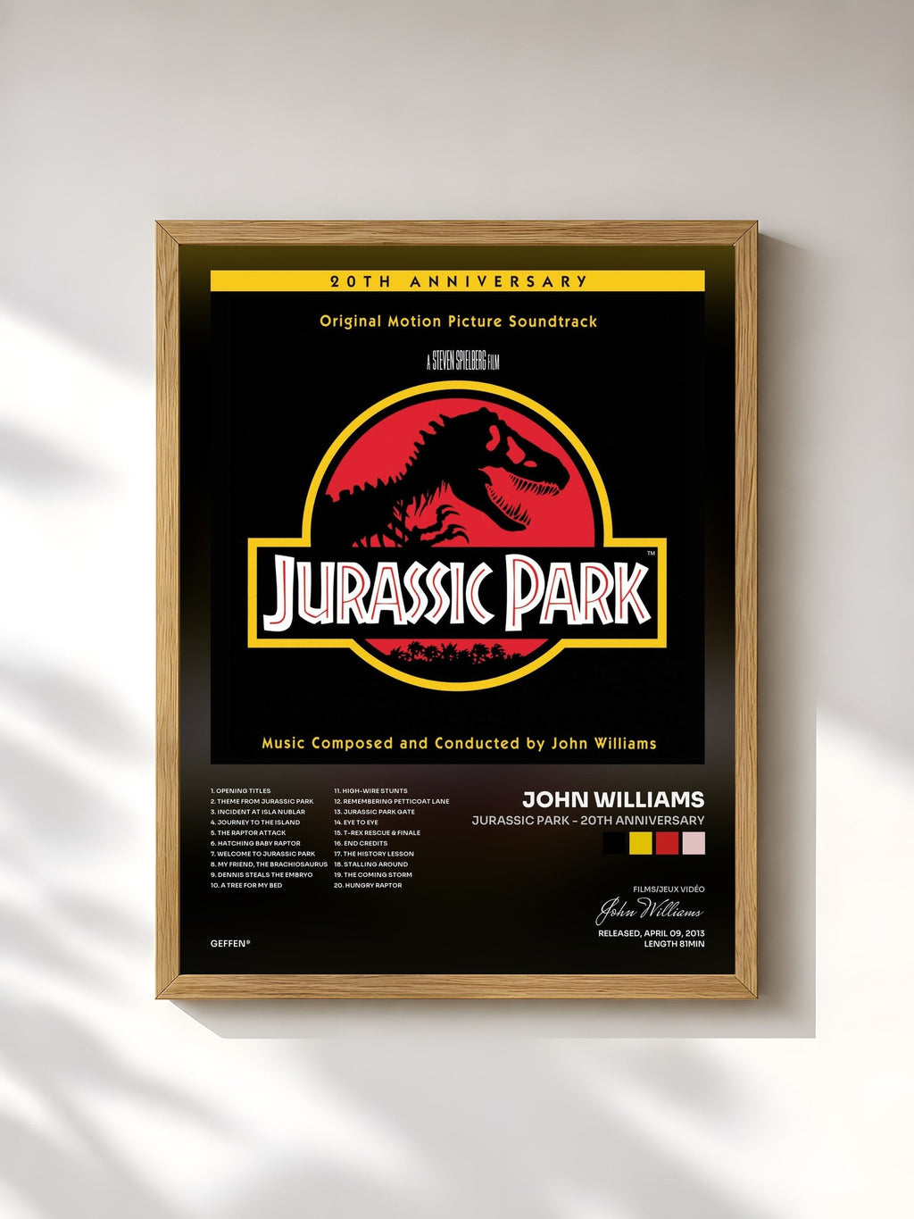 #bois Tableau de l'album Jurassic Park - 20th Anniversary de John Williams, cadre en bois brut, imprimé et encadré en France