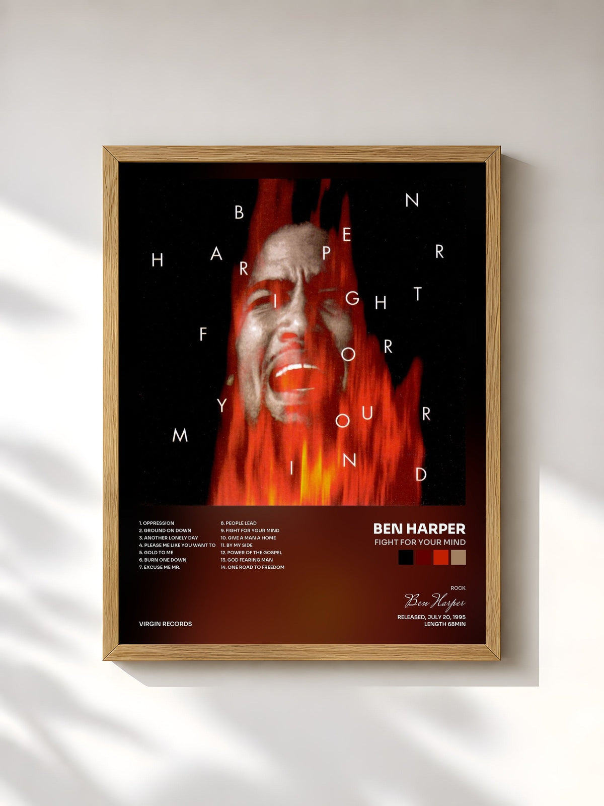 #bois Tableau de l'album Fight For Your Mind de Ben Harper, cadre en bois brut, imprimé et encadré en France
