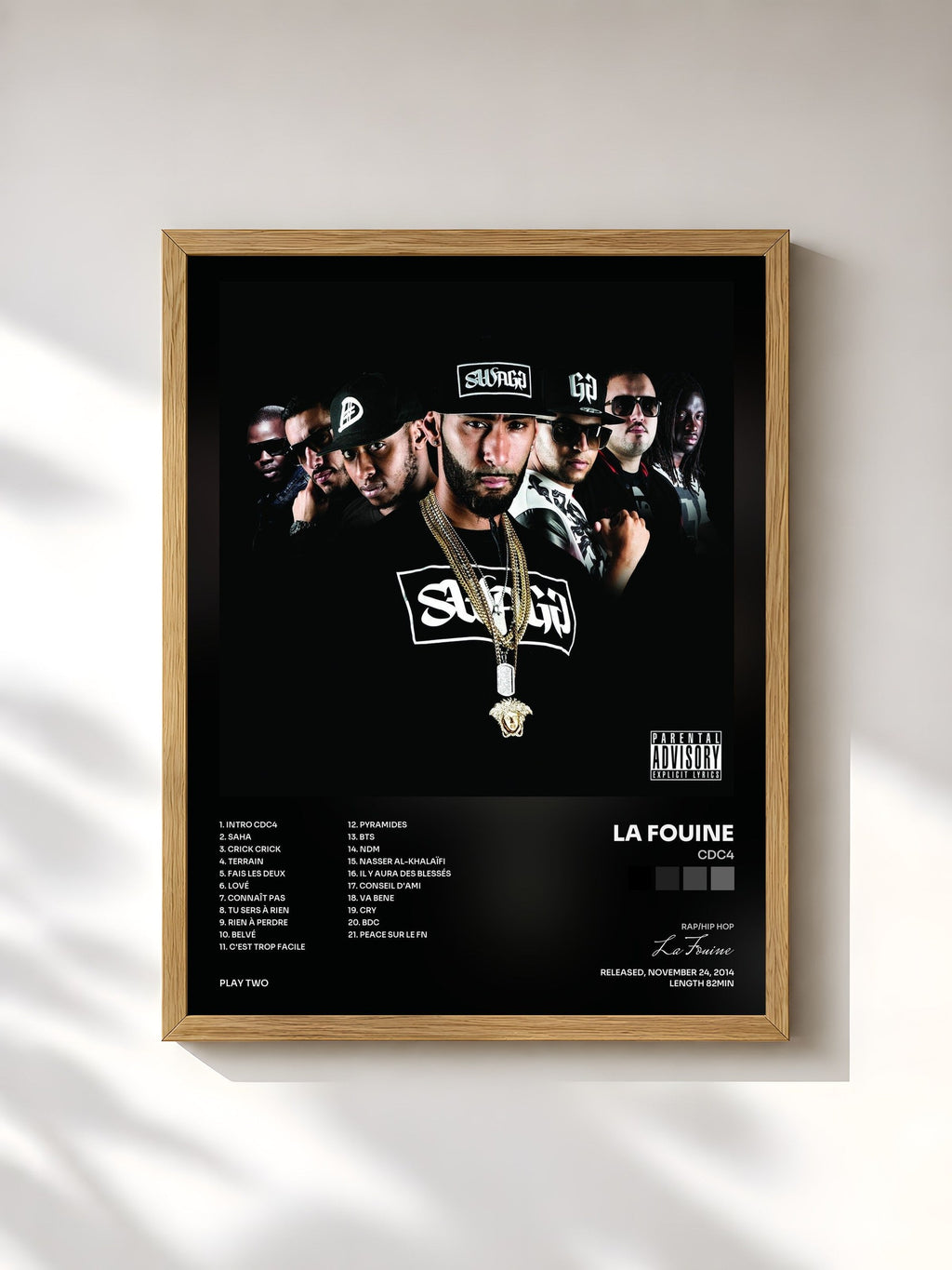 #bois Tableau de l'album CDC4 de La Fouine, cadre en bois brut, imprimé et encadré en France