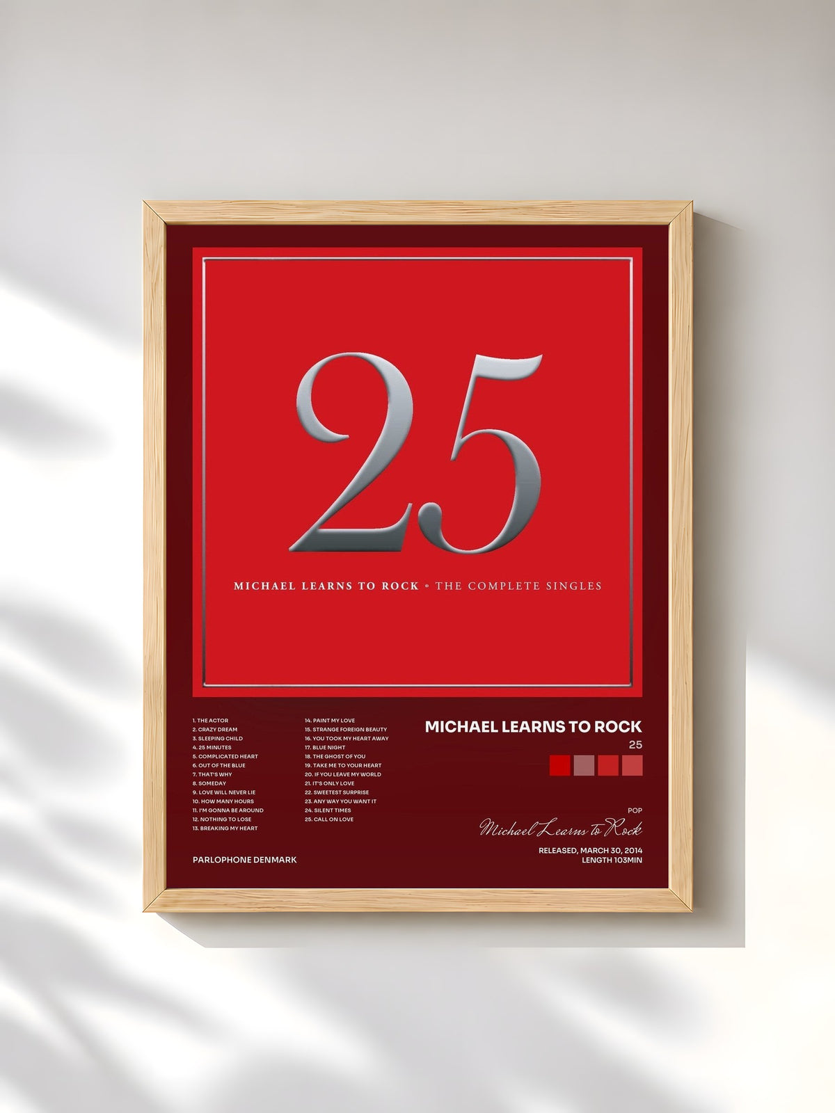 #bois Tableau de l'album 25 de Michael Learns to Rock, cadre en bois brut, imprimé et encadré en France