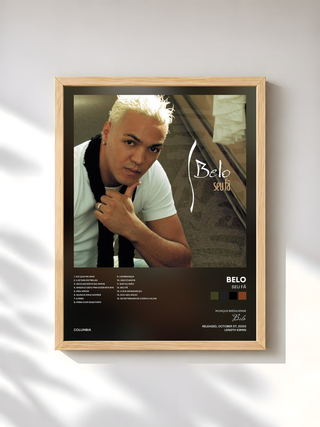 #bois Tableau de l'album Seu Fã de Belo, cadre en bois brut, imprimé et encadré en France