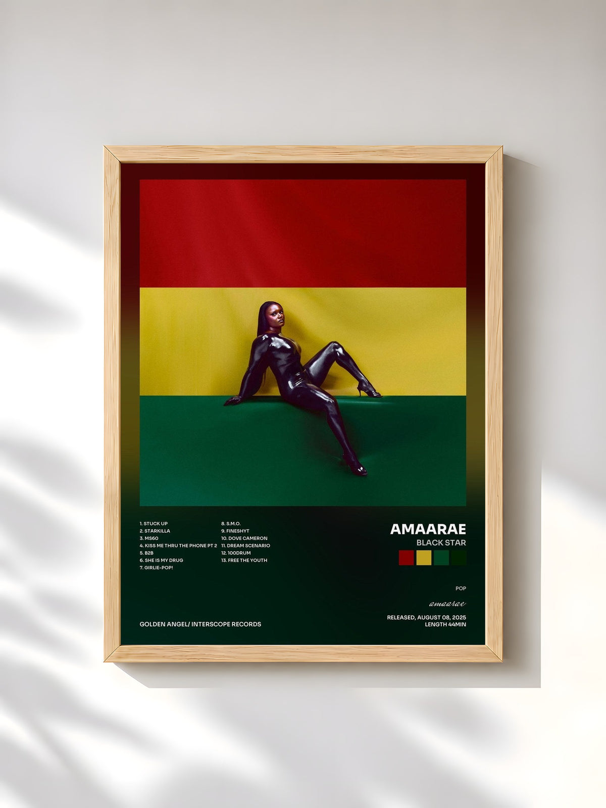 #bois Tableau de l'album BLACK STAR de amaarae, cadre en bois brut, imprimé et encadré en France