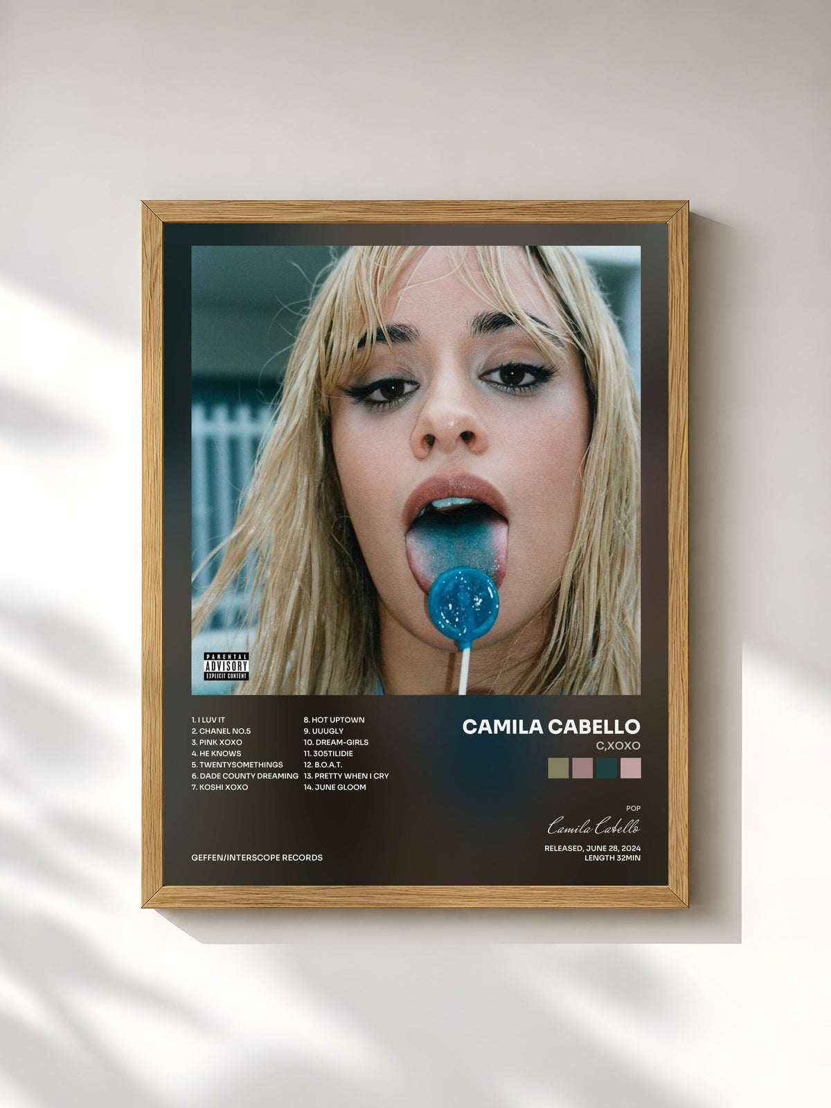 #bois Tableau de l'album C,XOXO de Camila Cabello, cadre en bois brut, imprimé et encadré en France