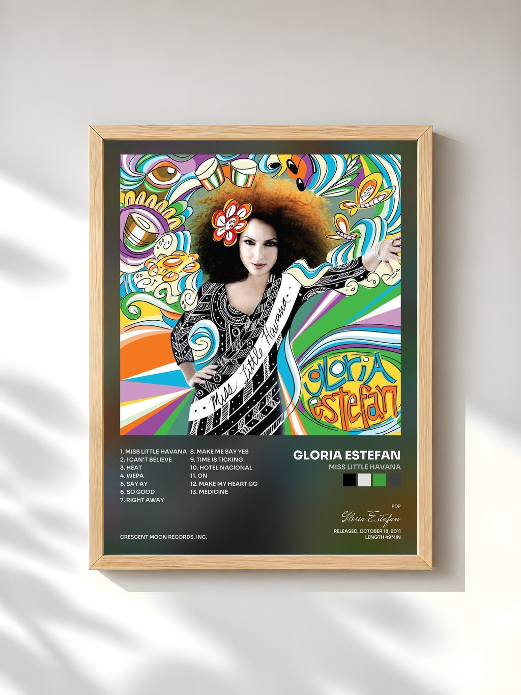 #bois Tableau de l'album Miss Little Havana de Gloria Estefan, cadre en bois brut, imprimé et encadré en France