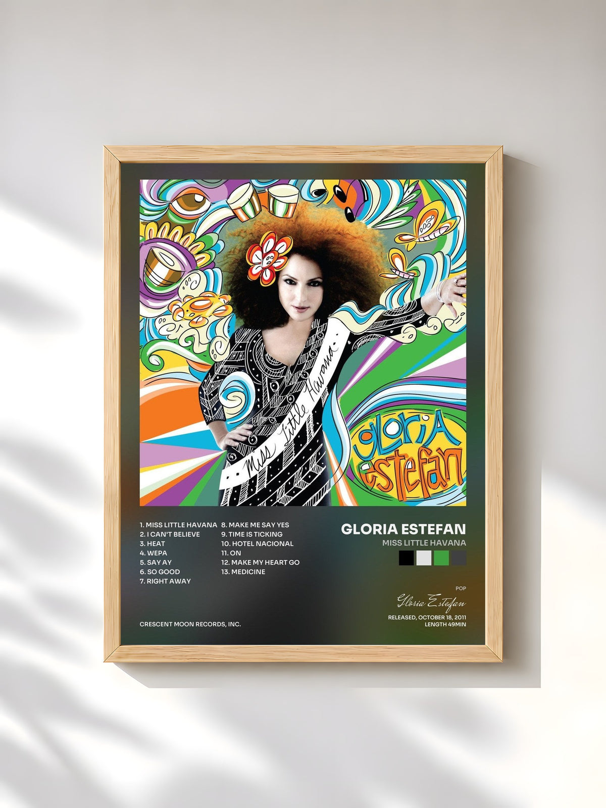 #bois Tableau de l'album Miss Little Havana de Gloria Estefan, cadre en bois brut, imprimé et encadré en France