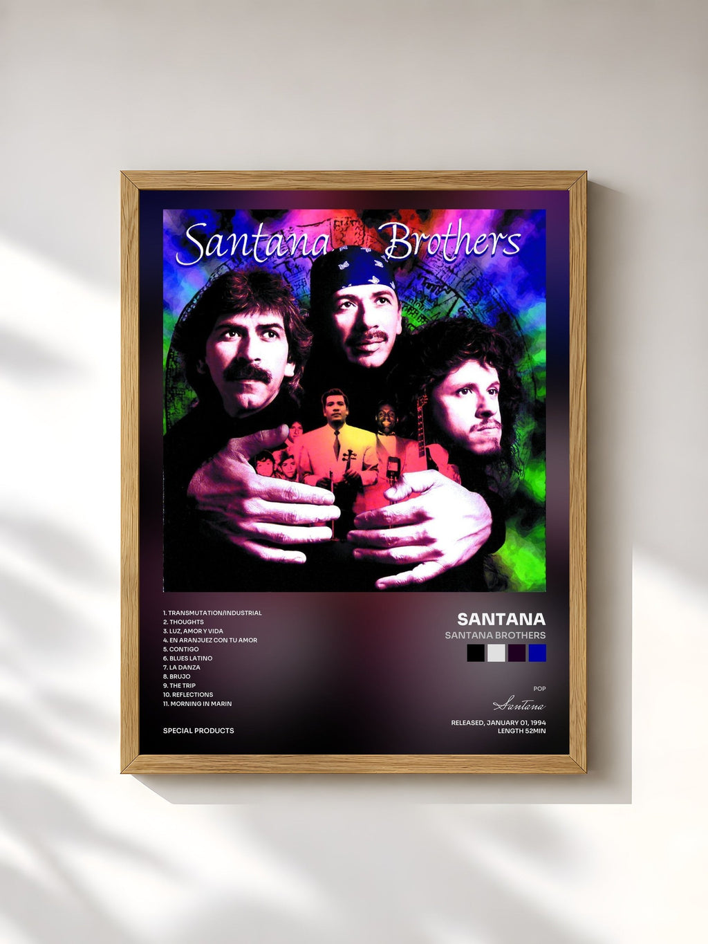 #bois Tableau de l'album Santana Brothers de Santana, cadre en bois brut, imprimé et encadré en France