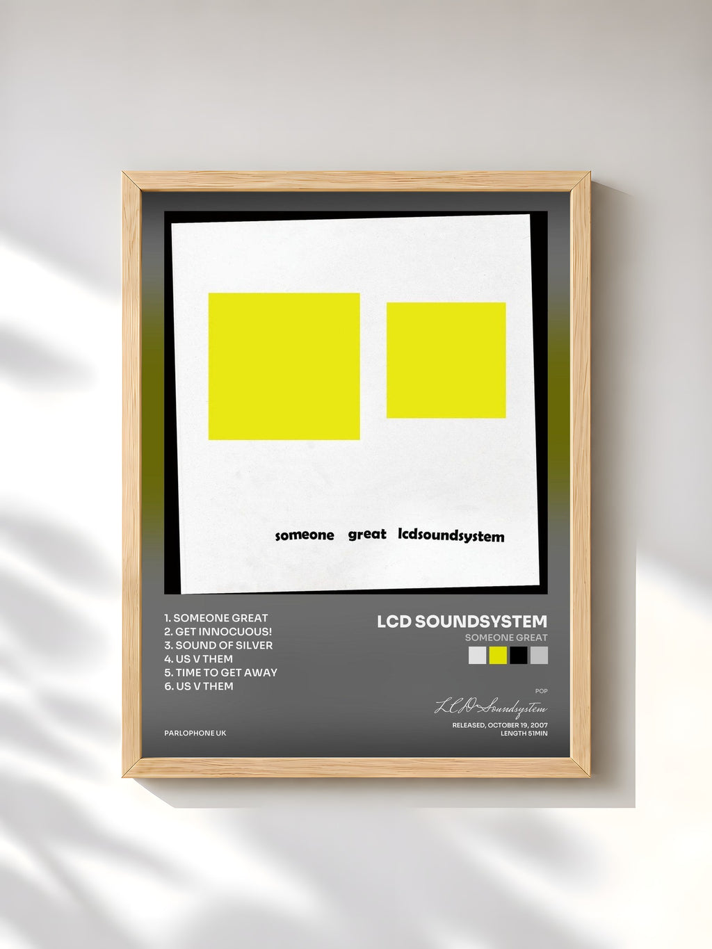 #bois Tableau de l'album Someone Great de LCD Soundsystem, cadre en bois brut, imprimé et encadré en France