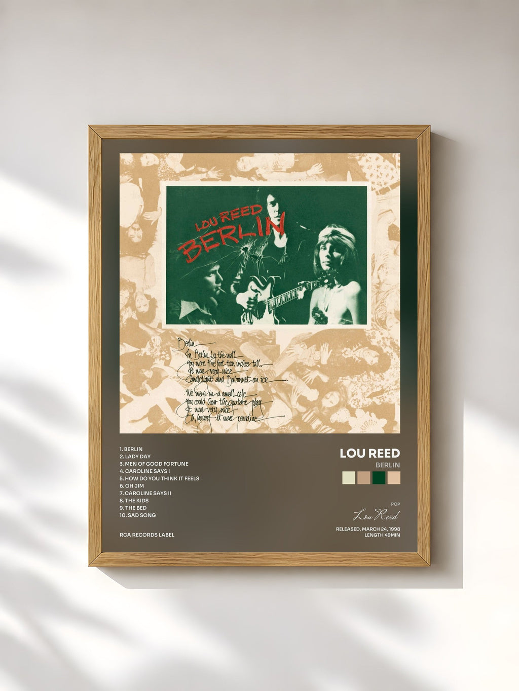 #bois Tableau de l'album Berlin de Lou Reed, cadre en bois brut, imprimé et encadré en France