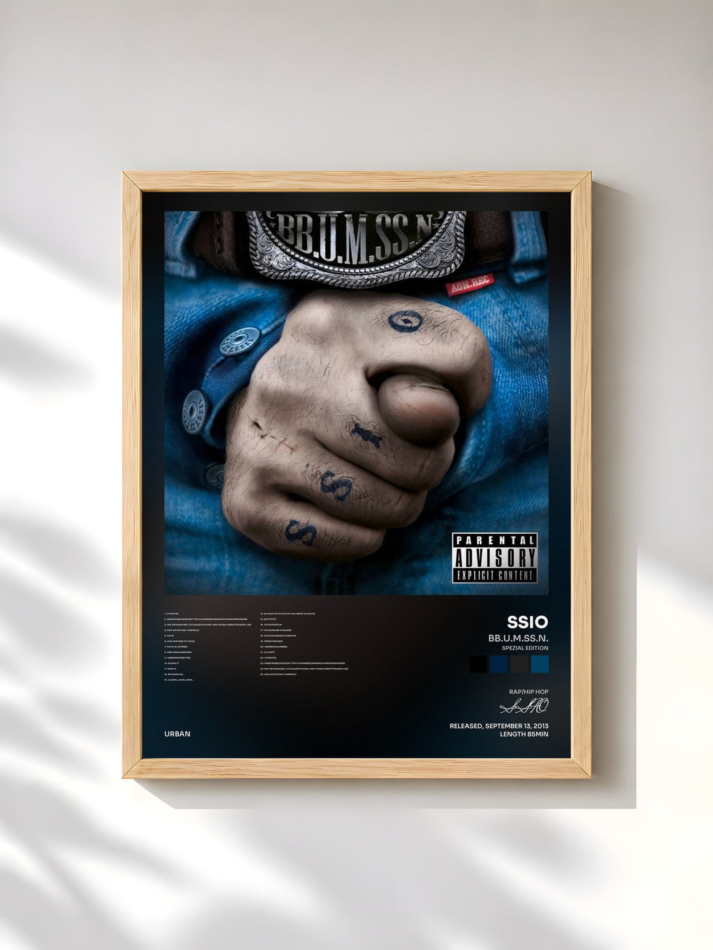 #bois Tableau de l'album BB.U.M.SS.N. (Spezial Edition) de SSIO, cadre en bois brut, imprimé et encadré en France