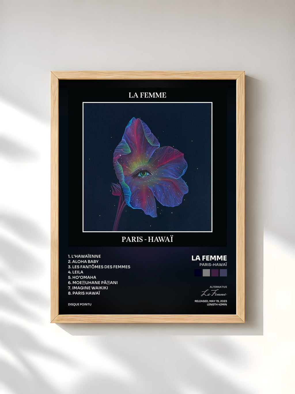 #bois Tableau de l'album Paris-Hawaï de La Femme, cadre en bois brut, imprimé et encadré en France