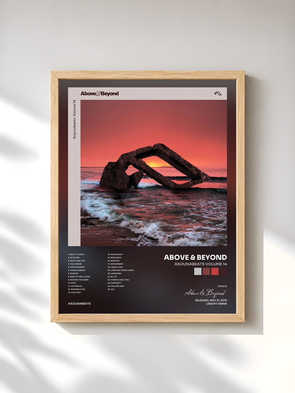 #bois Tableau de l'album Anjunabeats Volume 14 de Above & Beyond, cadre en bois brut, imprimé et encadré en France