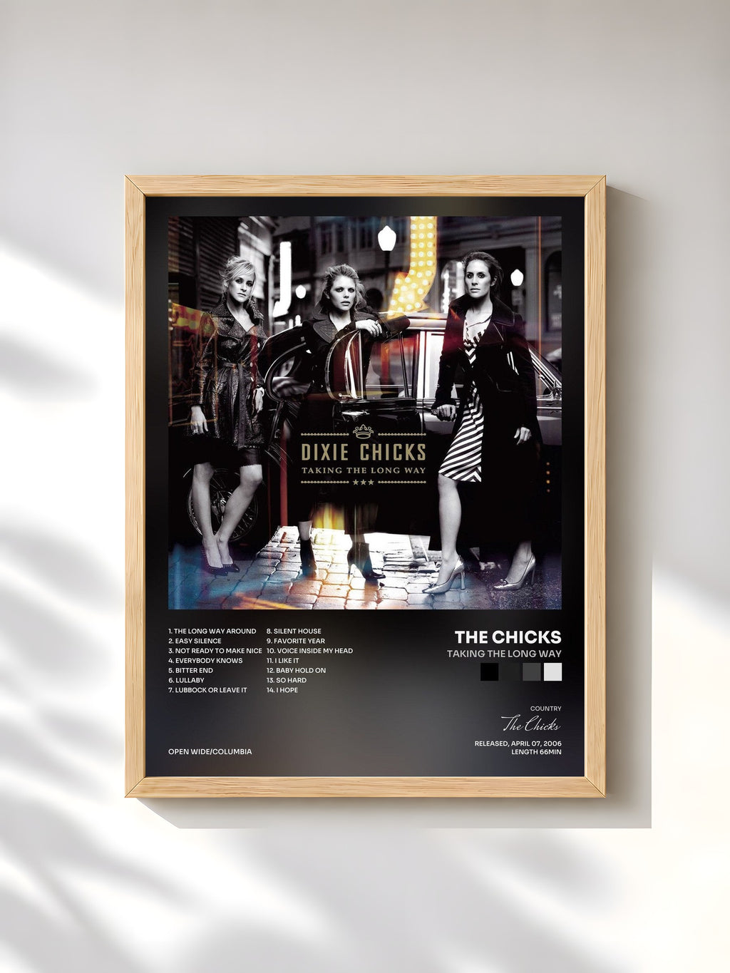 #bois Tableau de l'album Taking The Long Way de The Chicks, cadre en bois brut, imprimé et encadré en France