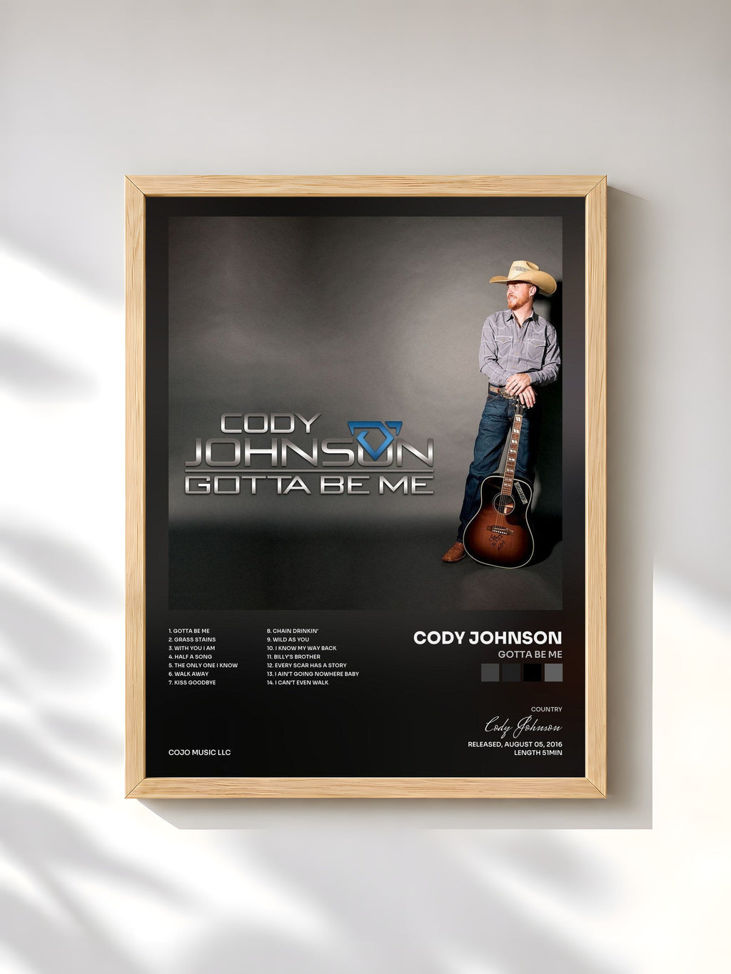 #bois Tableau de l'album Gotta Be Me de Cody Johnson, cadre en bois brut, imprimé et encadré en France