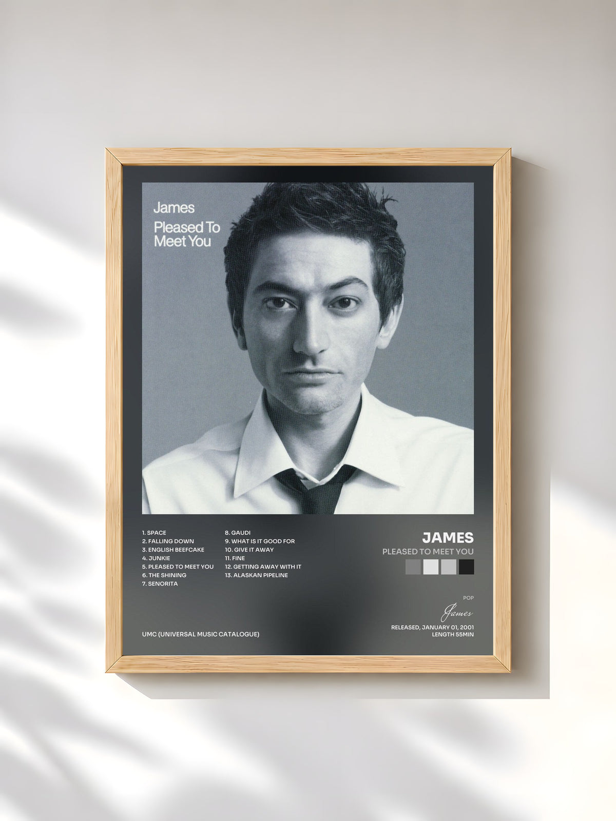 #bois Tableau de l'album Pleased To Meet You de James, cadre en bois brut, imprimé et encadré en France