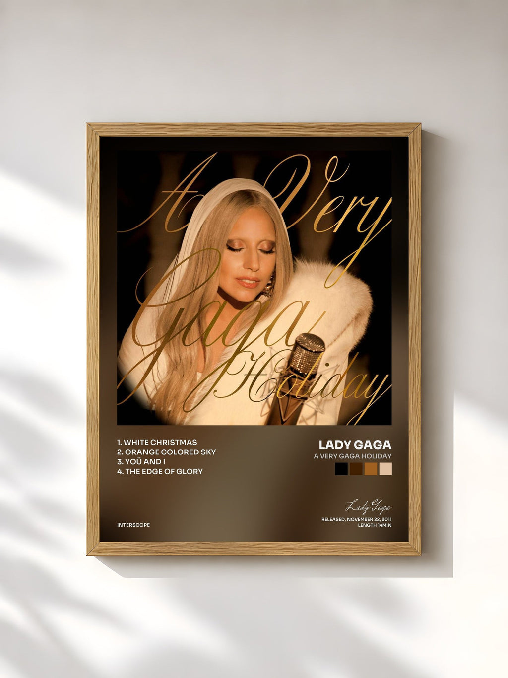 #bois Tableau de l'album A Very Gaga Holiday de Lady Gaga, cadre en bois brut, imprimé et encadré en France