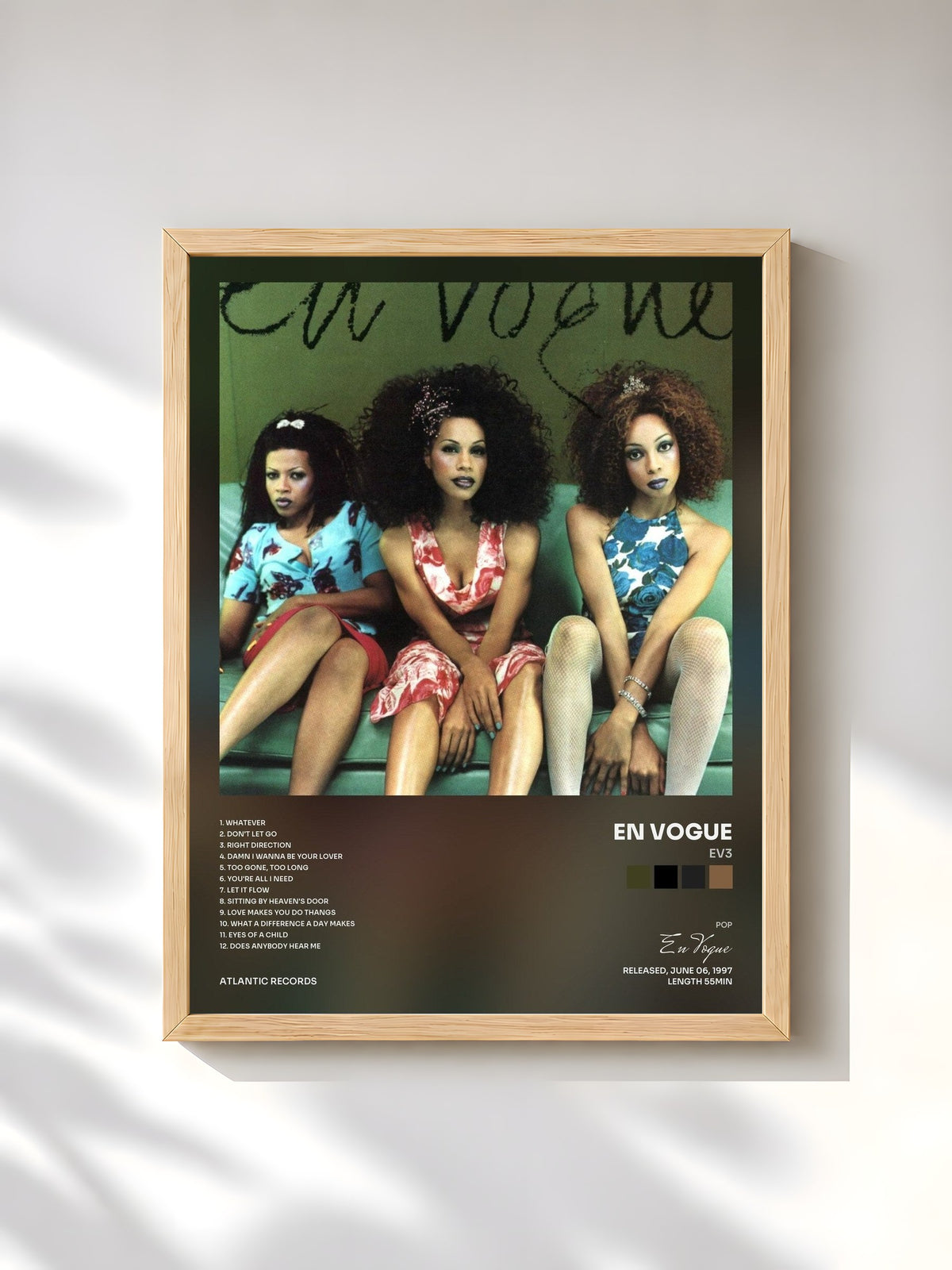 #bois Tableau de l'album EV3 de En Vogue, cadre en bois brut, imprimé et encadré en France