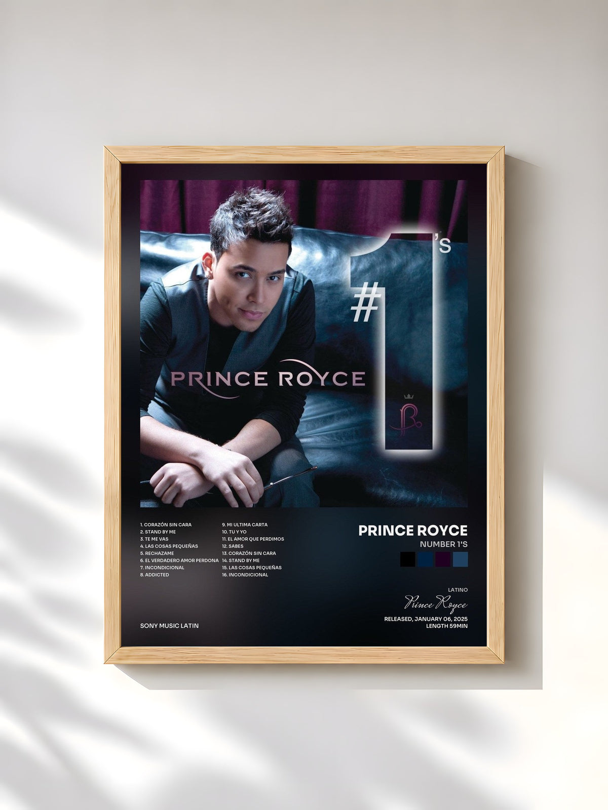 #bois Tableau de l'album Number 1's de Prince Royce, cadre en bois brut, imprimé et encadré en France