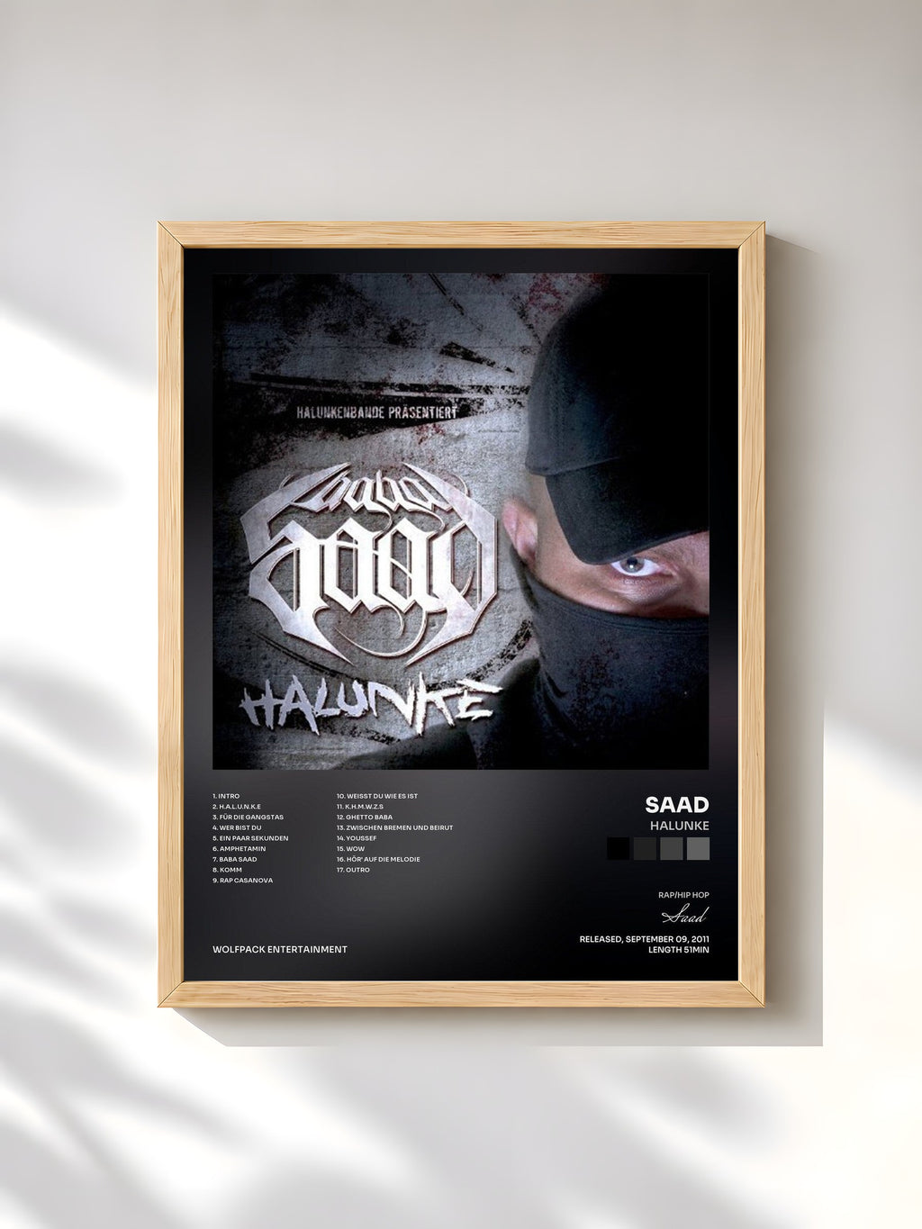 #bois Tableau de l'album Halunke de Saad, cadre en bois brut, imprimé et encadré en France