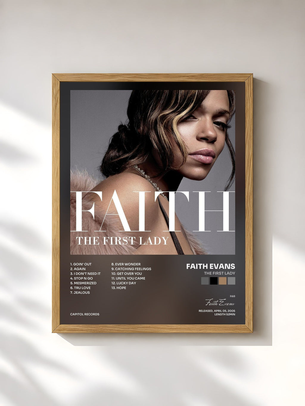 #bois Tableau de l'album The First Lady de Faith Evans, cadre en bois brut, imprimé et encadré en France