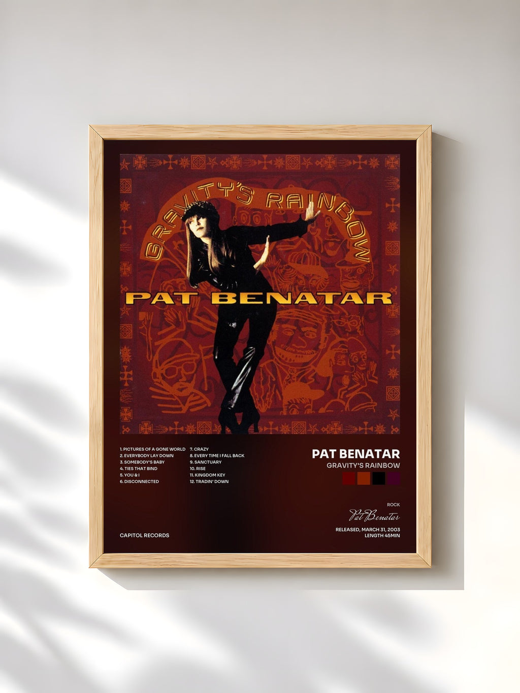 #bois Tableau de l'album Gravity's Rainbow de Pat Benatar, cadre en bois brut, imprimé et encadré en France