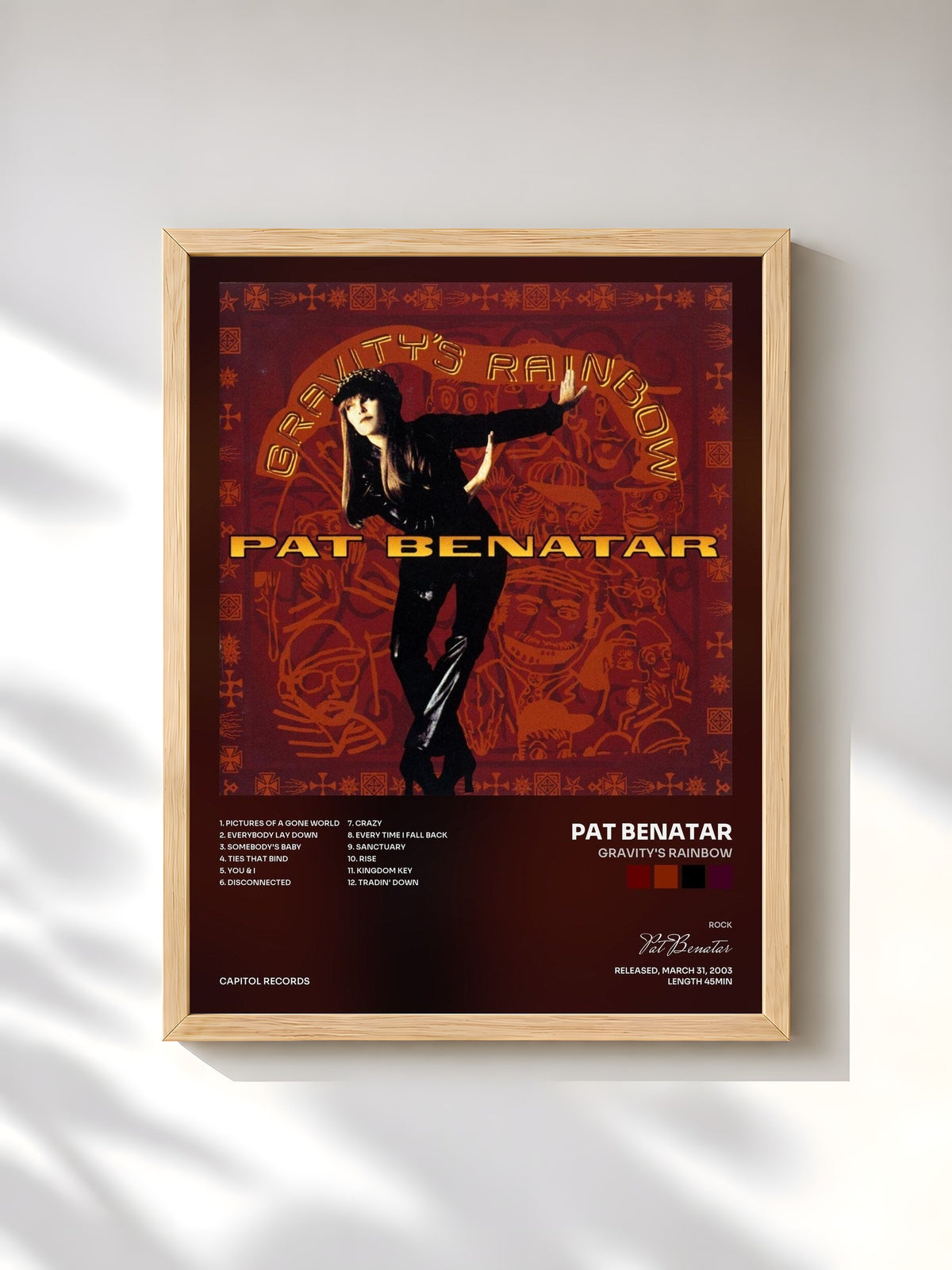 #bois Tableau de l'album Gravity's Rainbow de Pat Benatar, cadre en bois brut, imprimé et encadré en France