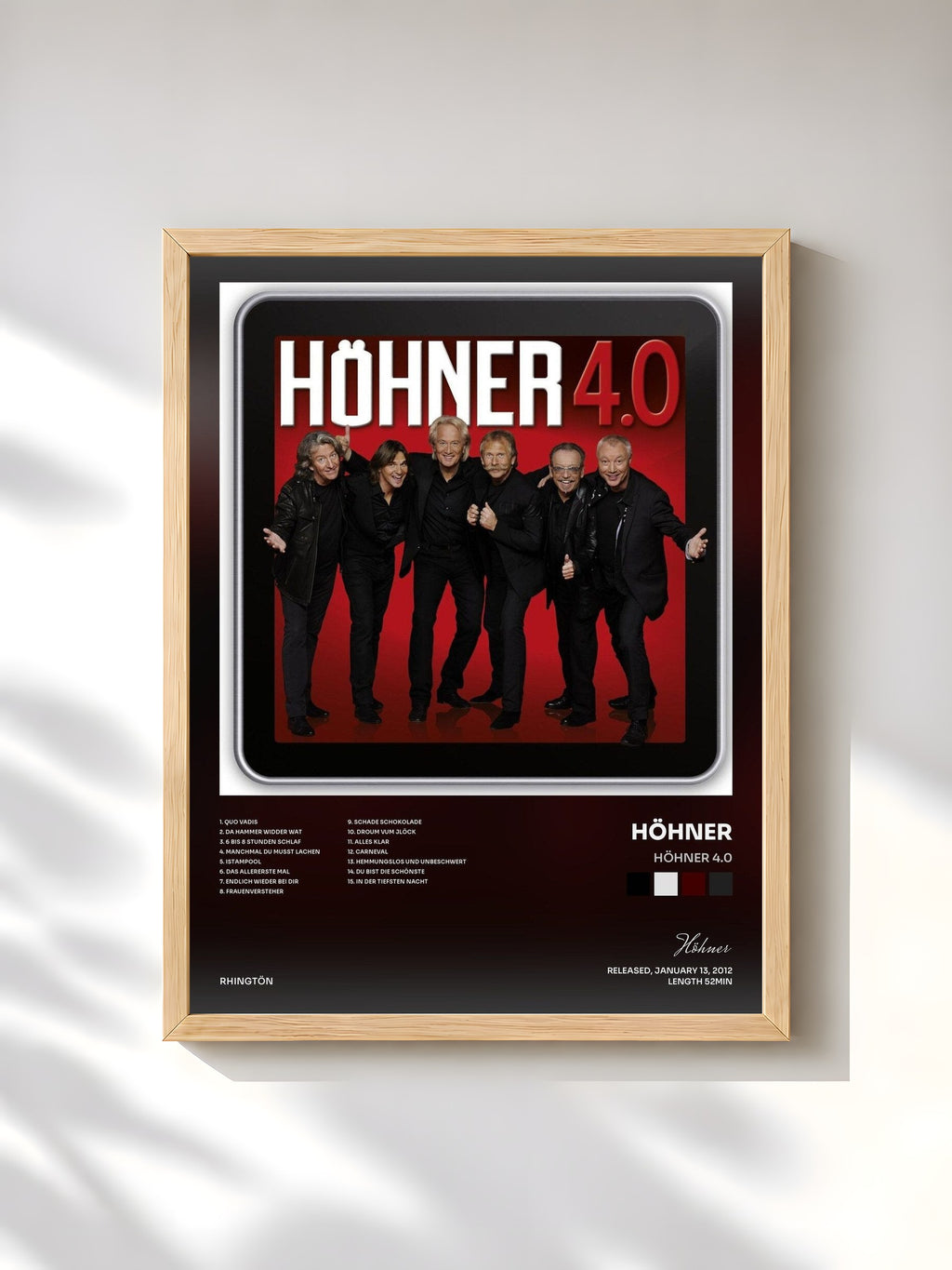 #bois Tableau de l'album Höhner 4.0 de Höhner, cadre en bois brut, imprimé et encadré en France