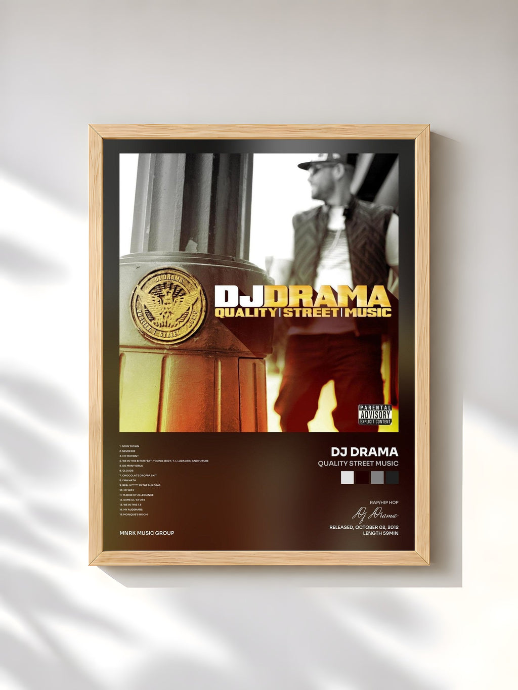 #bois Tableau de l'album Quality Street Music de Dj Drama, cadre en bois brut, imprimé et encadré en France