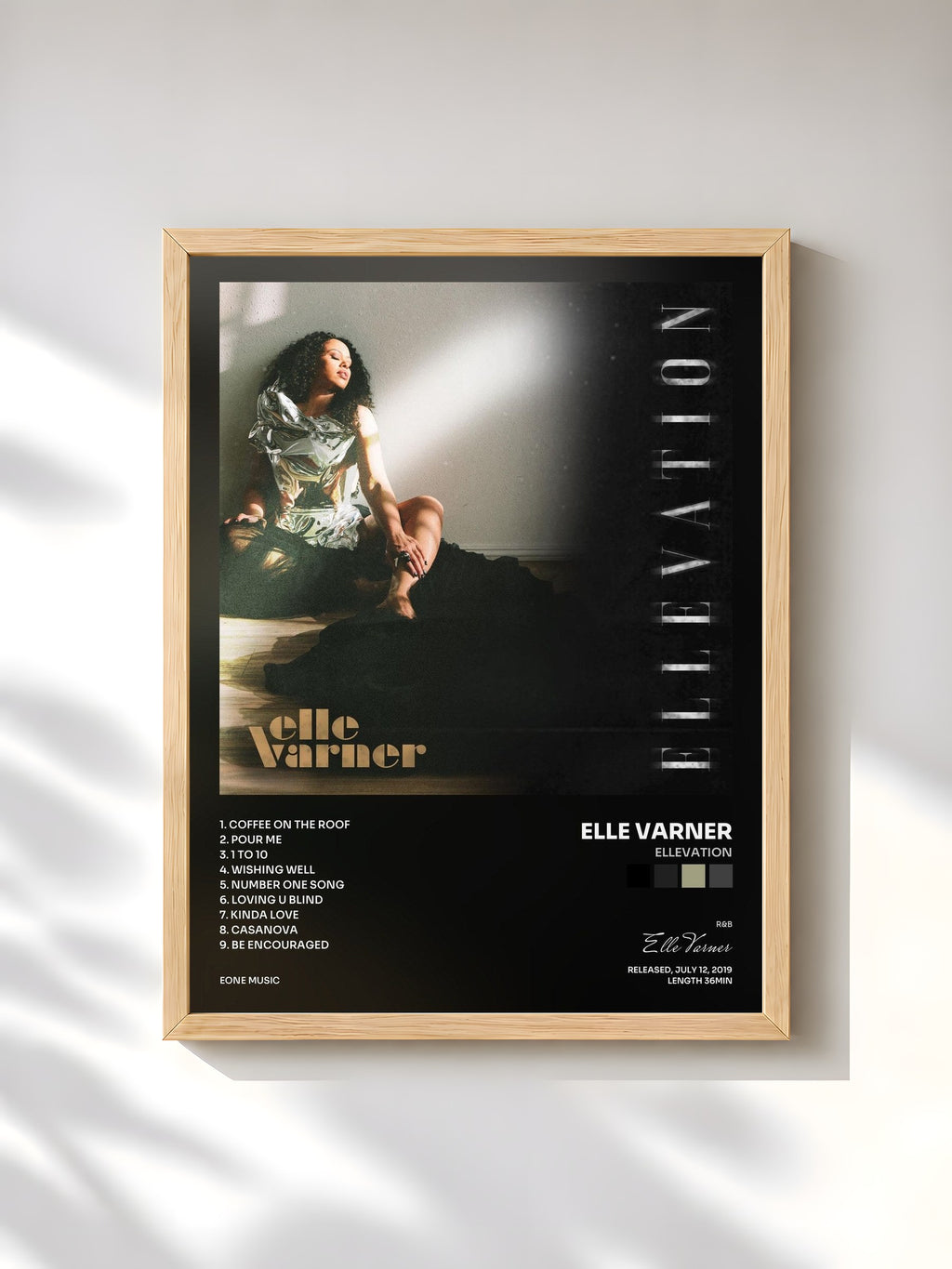 #bois Tableau de l'album Ellevation de Elle Varner, cadre en bois brut, imprimé et encadré en France