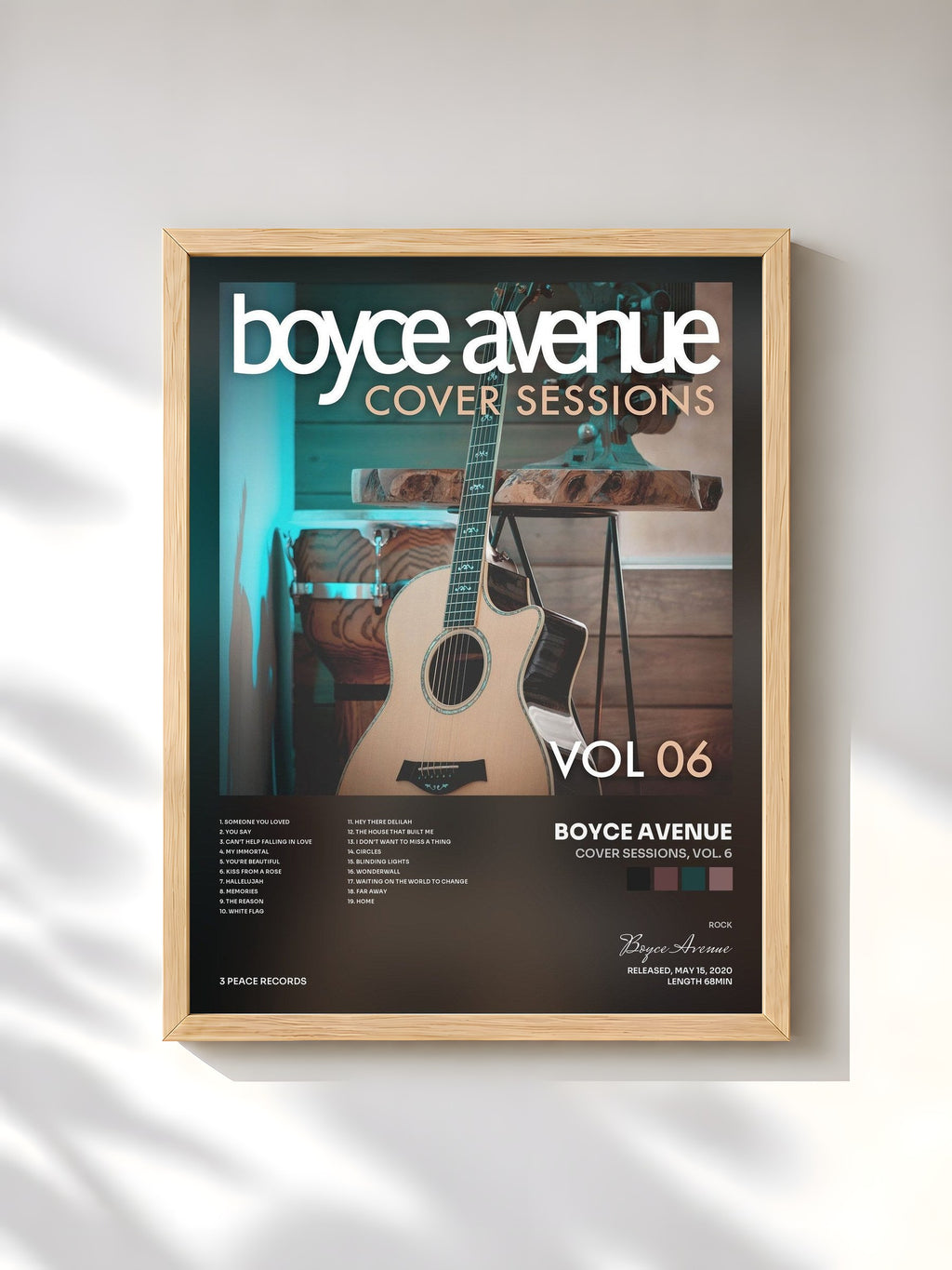 #bois Tableau de l'album Cover Sessions, Vol. 6 de Boyce Avenue, cadre en bois brut, imprimé et encadré en France