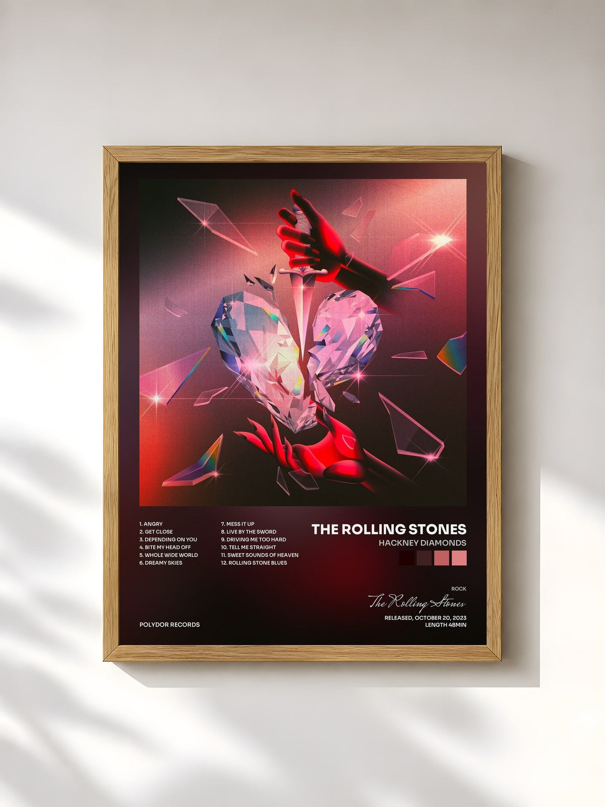 #bois Tableau de l'album Hackney Diamonds de The Rolling Stones, cadre en bois brut, imprimé et encadré en France