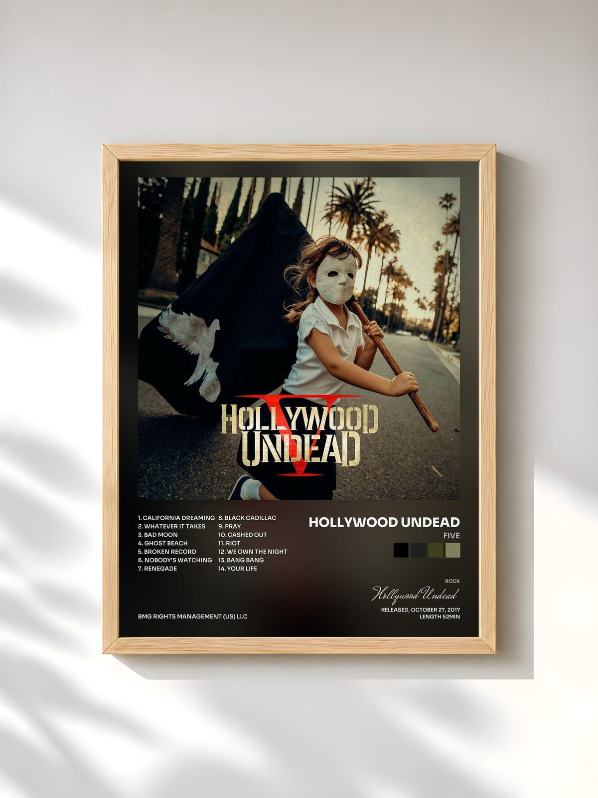 #bois Tableau de l'album Five de Hollywood Undead, cadre en bois brut, imprimé et encadré en France