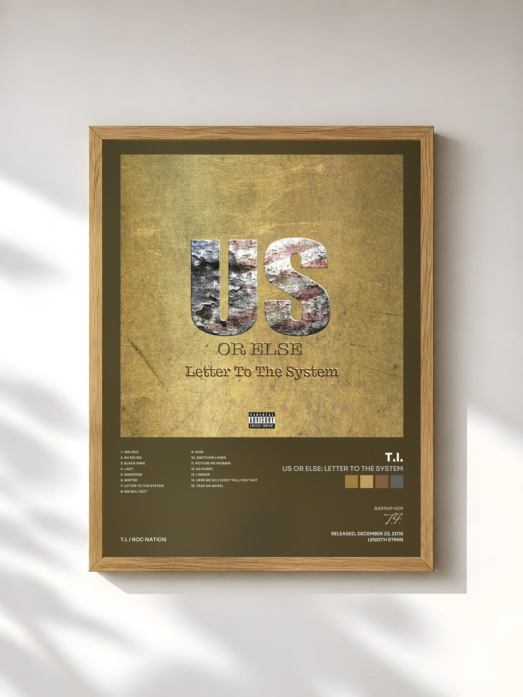 #bois Tableau de l'album Us Or Else: Letter To The System de T.I., cadre en bois brut, imprimé et encadré en France