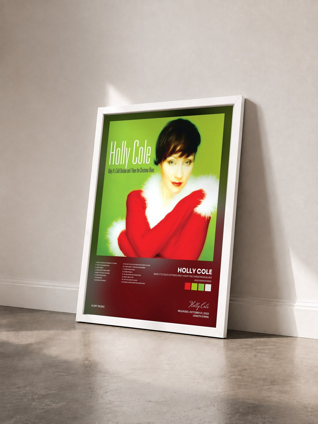 #blanc Tableau de l'album Baby It's Cold Outside And I Have The Christmas Blues (2022 Remastered) de Holly Cole vu de trois quarts, cadre blanc