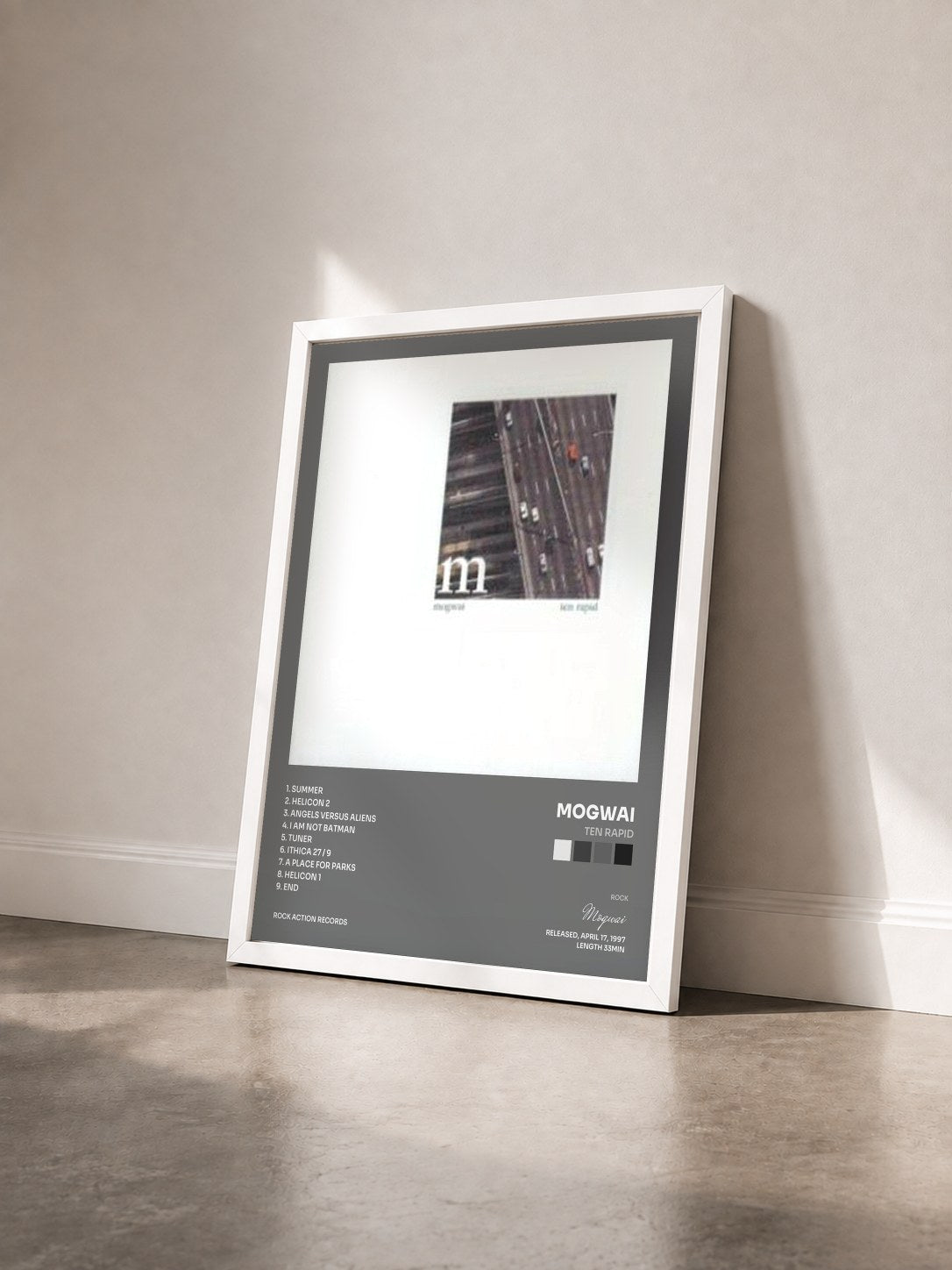 #blanc Tableau de l'album Ten Rapid de Mogwai vu de trois quarts, cadre blanc
