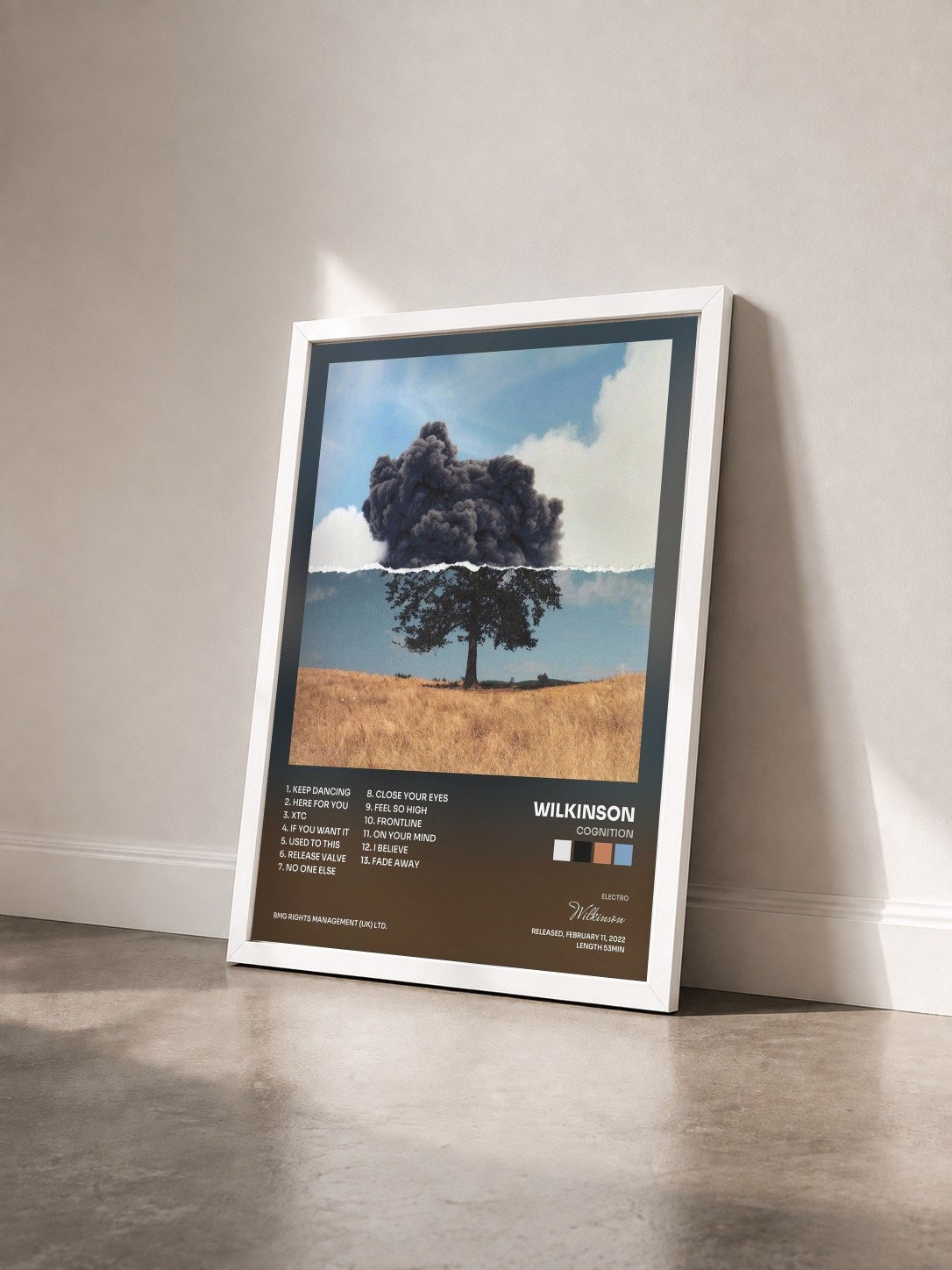 #blanc Tableau de l'album Cognition de Wilkinson vu de trois quarts, cadre blanc