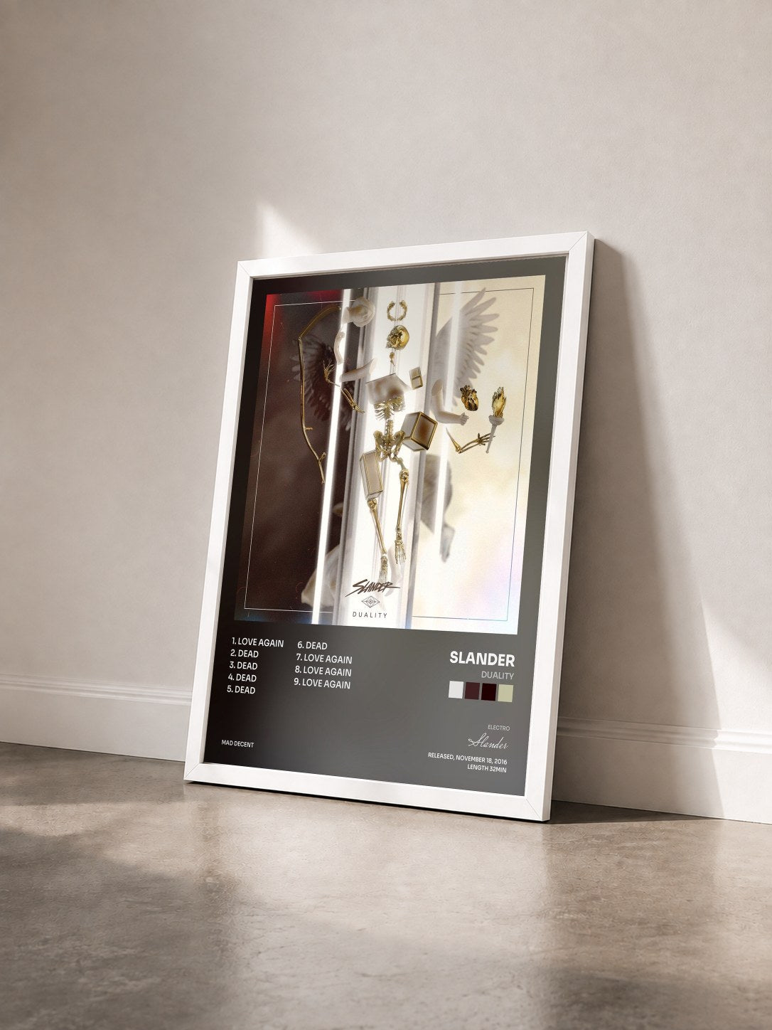 #blanc Tableau de l'album Duality de Slander vu de trois quarts, cadre blanc
