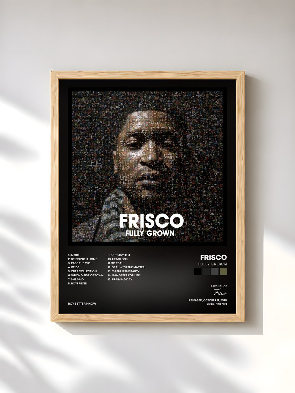 #bois Tableau de l'album Fully Grown de Frisco, cadre en bois brut, imprimé et encadré en France