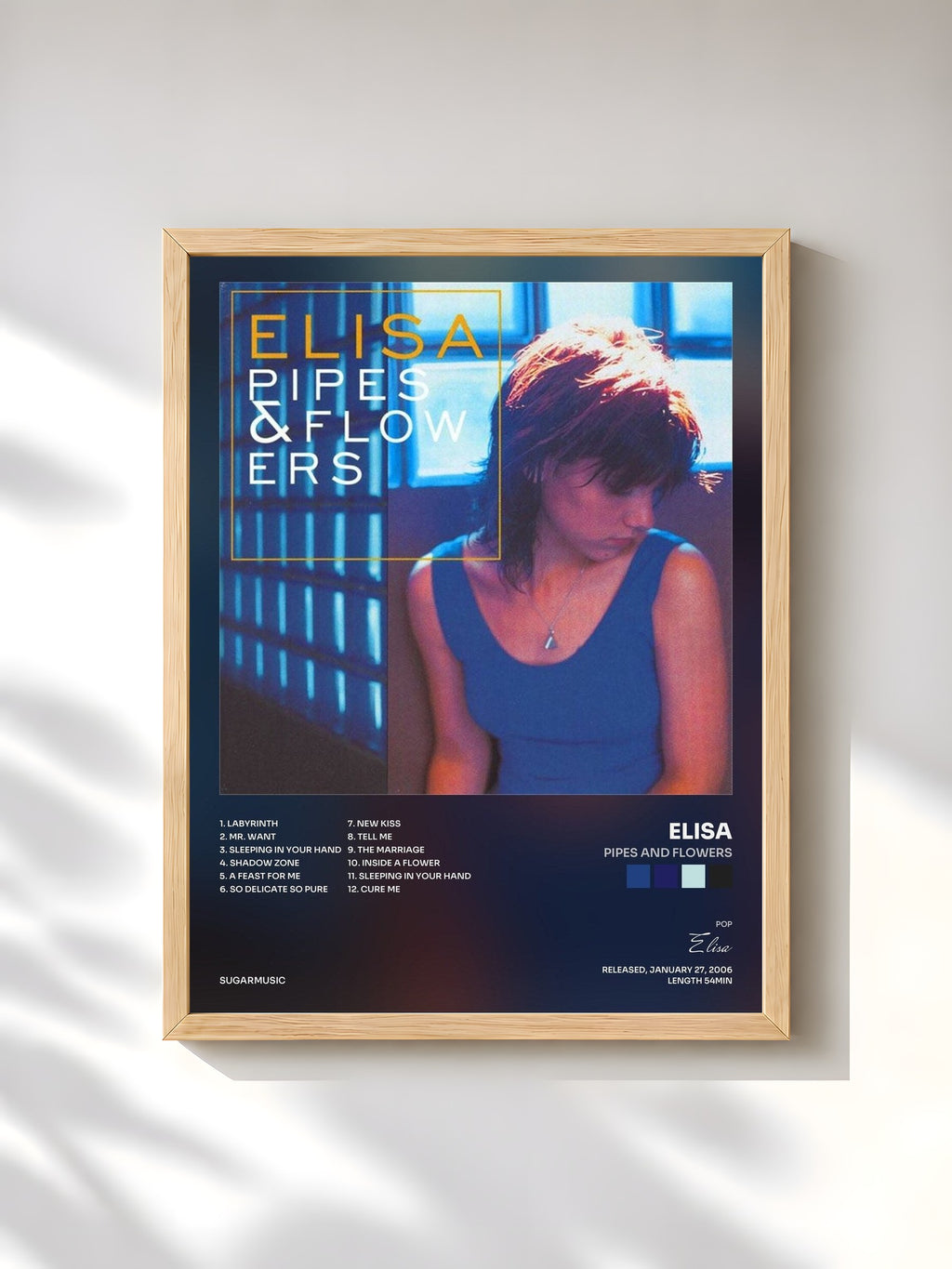 #bois Tableau de l'album Pipes and Flowers de Elisa, cadre en bois brut, imprimé et encadré en France