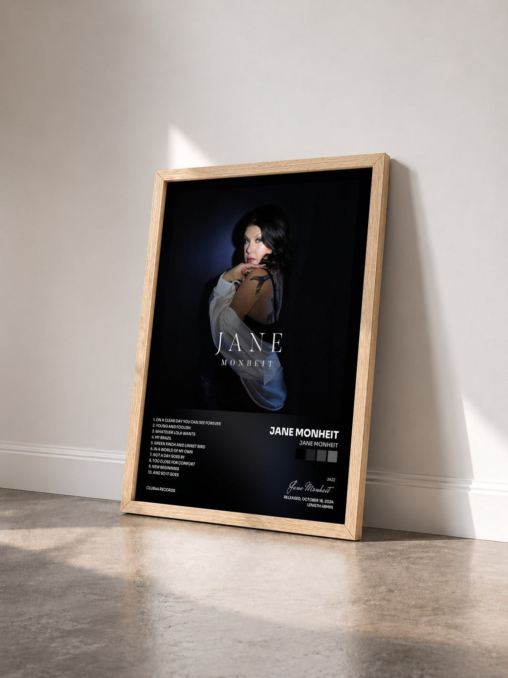 #bois Tableau de l'album Jane Monheit de Jane Monheit vu de trois quarts, cadre en bois brut